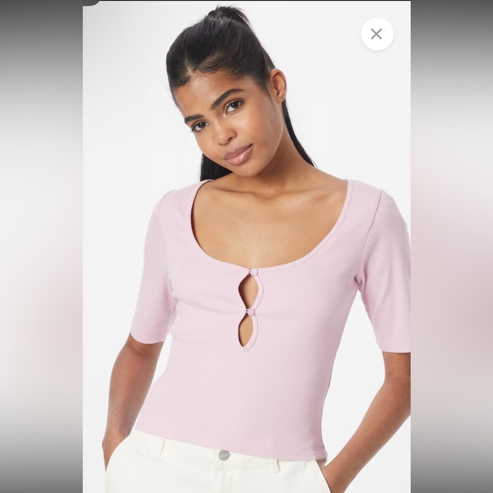 EUC A&F Pink Ribbed Quarter Sleeve Button Top size small